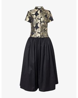 Abadia Shirt Floral Woven Maxi Dress - Blue