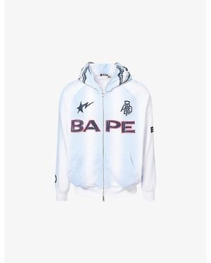 A Bathing Ape Pixel-Camo Shark-Appliqué Cotton Hoody - White