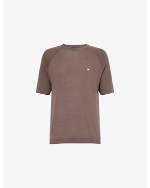Emporio Armani Logo-Embroidered Crew-Neck Knitted Top - Brown
