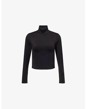 GOOD AMERICAN Scuba Turtleneck Stretch-Woven Top - Black
