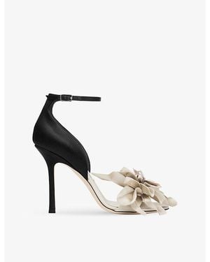 Jimmy Choo Coko 100 Flower Satin Heels - Black