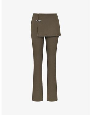 Mistress Rocks Skirt-Panel Slim-Fit High-Rise Stretch-Crepe Trousers - Grey