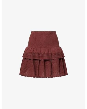 ME+EM Shirred Broderie Cotton Mini Skirt