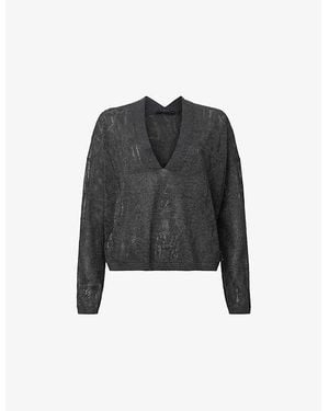 AllSaints Kaito V-Neck Jacquard Knitted Jumper - Black