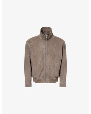 FRAME Long-Sleeve Suede Bomber Jacket - Brown