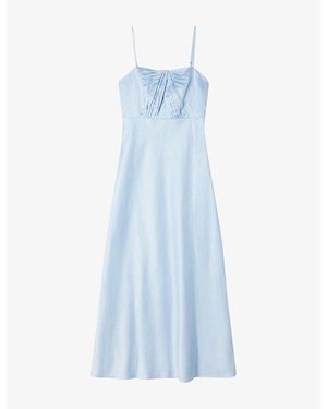 Sandro Bow Square-Neck Satin Maxi Dress - Blue