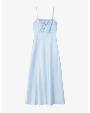 Sandro Bow Square-Neck Satin Maxi Dress - Blue