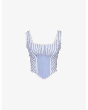 House Of Cb Petra Striped-Pin Tuck Stretch-Woven Corset Top - Blue