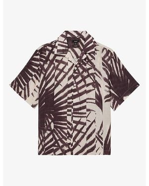 Reiss Shindora Plissé Printed Cuban-Collar Woven Shirt - Purple