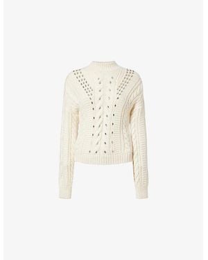 Moncler Embellished Cable-Knit Wool-Blend Sweater - White