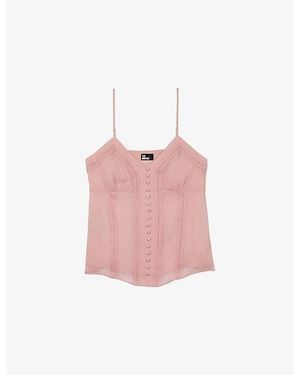 The Kooples Embroidered V-Neck Woven Cami Top - Pink