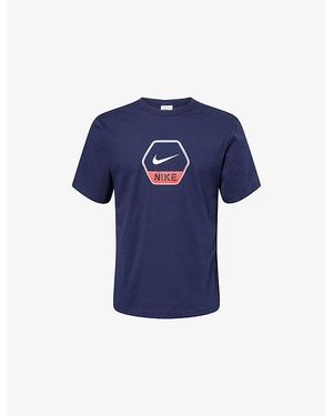 Nike Logo-Print Crew-Neck Cotton T-Shirt - Blue