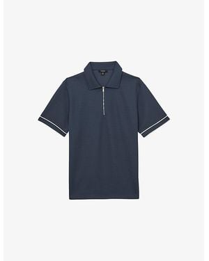 Reiss Zain Short-Sleeved Stretch-Woven Polo Shirt - Blue