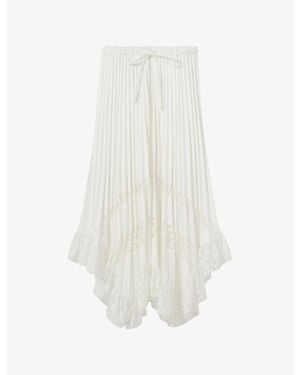 Claudie Pierlot Asymmetric Floral-Pleat Woven Midi Skirt - White