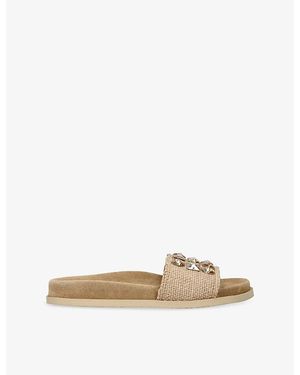 Pedro Garcia Dolomita Crysta-Embellished Linen Slides - Natural