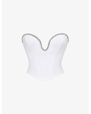 Mistress Rocks Crystal-Embellished Plunge-Neck Woven Corset - White