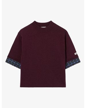 Claudie Pierlot Short-Sleeved Checked-Trim Knitted Jumper - Purple