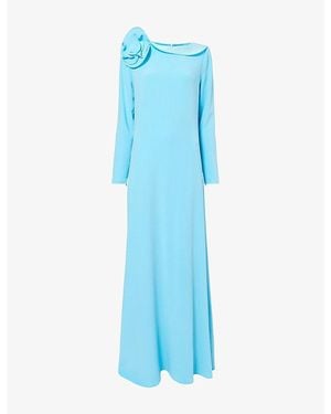 Roland Mouret 3D-Draped Flower-Neck Long-Sleeve Gown - Blue