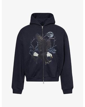 Cole Buxton Eagle Kangaroo-Pocket Cotton Hoodie - Blue