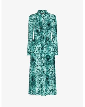 Whistles Brushed Leopard-Print Woven Midi Dress - Green