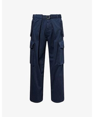 Loewe Brand-Patch Relaxed-Fit Cotton Trousers - Blue