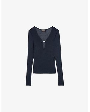 Zadig & Voltaire Tina Wing-Embellished Long-Sleeve Woven Top - Blue