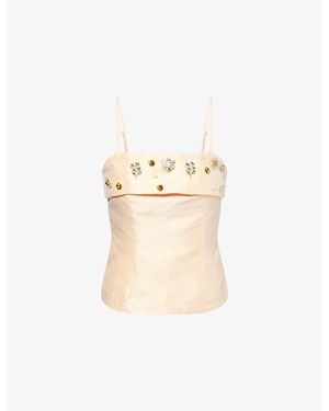 Sister Jane Alma Jewel-Embellished Satin Top - Natural