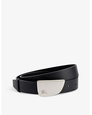 Burberry Shield Asymmetrical-Buckle Leather Belt - Black