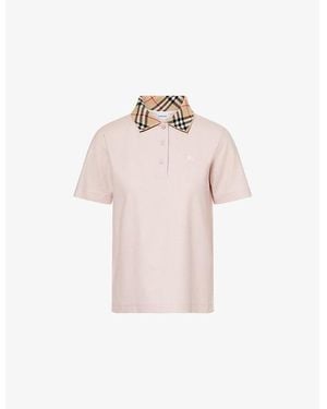 Burberry Check-Print-Collar Short-Sleeves Cotton-Piqué Polo Shirt - Pink