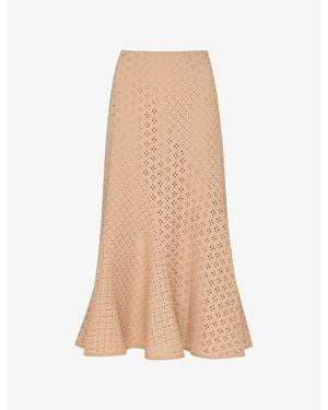 Whistles Broderie Fluted-Hem Regular-Fit Cotton Midi Skirt - Natural