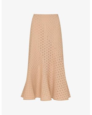 Whistles Broderie Fluted-Hem Regular-Fit Cotton Midi Skirt - Natural