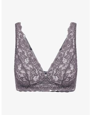Hanro Moments Soft-Cup Stretch-Lace Bra - Grey