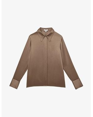 Reiss Ameira Concealed-Placket Long-Sleeve Silk Shirt - Brown