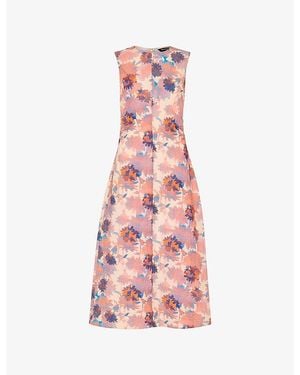 Whistles Floral-Print Round-Neck Textured Stretch-Cotton Midi Dress - Pink