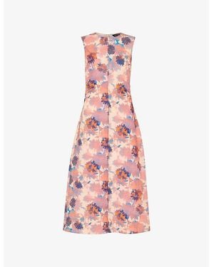 Whistles Floral-Print Round-Neck Textured Stretch-Cotton Midi Dress - Pink