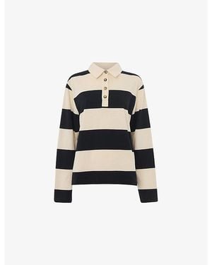 Whistles Striped Long-Sleeve Cotton Polo - Black