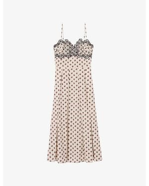 Claudie Pierlot Embroidered Floral-Print Cotton Midi Dress - Natural