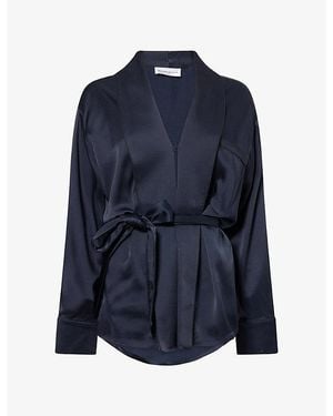 Victoria Beckham Alba Tie-Belt Crepe-Back Satin Blouse - Blue