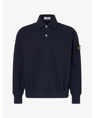 Stone Island Tubular Oversized Polo Cotton Fleece Sweatshirt - Blue