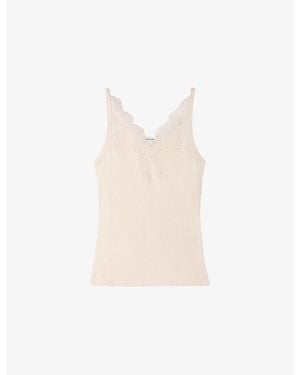 Sandro Ribbed Lace-Embroidered Stretch-Cotton Vest - White