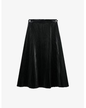 The Kooples Buckle-Embellished Pleated Faux-Leather Midi Skirt - Black