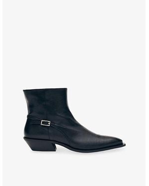 Alohas Lizzie Buckle Leather Heeled Ankle Boots - Blue