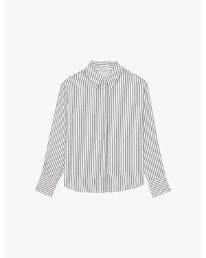 Reiss Annika Striped Woven Blouse - White