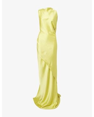 Victoria Beckham Sleeveless Draped Satin Maxi Gown - Yellow