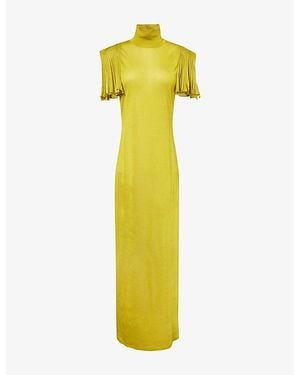 Alaïa High-Neck Godet Knit Maxi Dress - Yellow