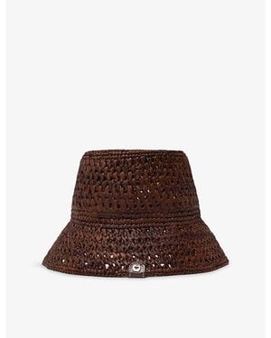 Maje Logo-Badge Raffia Bucket Hat - Brown