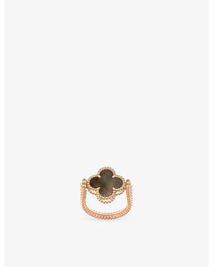 Van Cleef & Arpels Vintage Alhambra Guilloché 18Ct Rose, Mother-Of-Pearl And Diamond Reversible Ring - Metallic