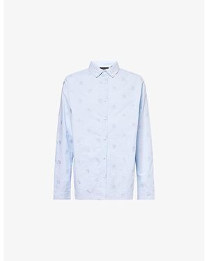 KTZ Classic-Collar Logo-Monogram Cotton Shirt - Blue