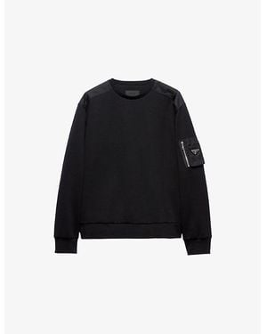 Prada Re-Nylon Patch Crewneck Cotton-Jersey Sweatshirt - Black