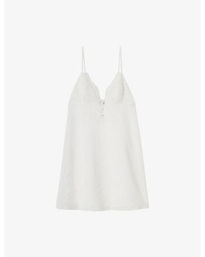 Claudie Pierlot V-Neck Lace-Trim Woven Mini Dress - White